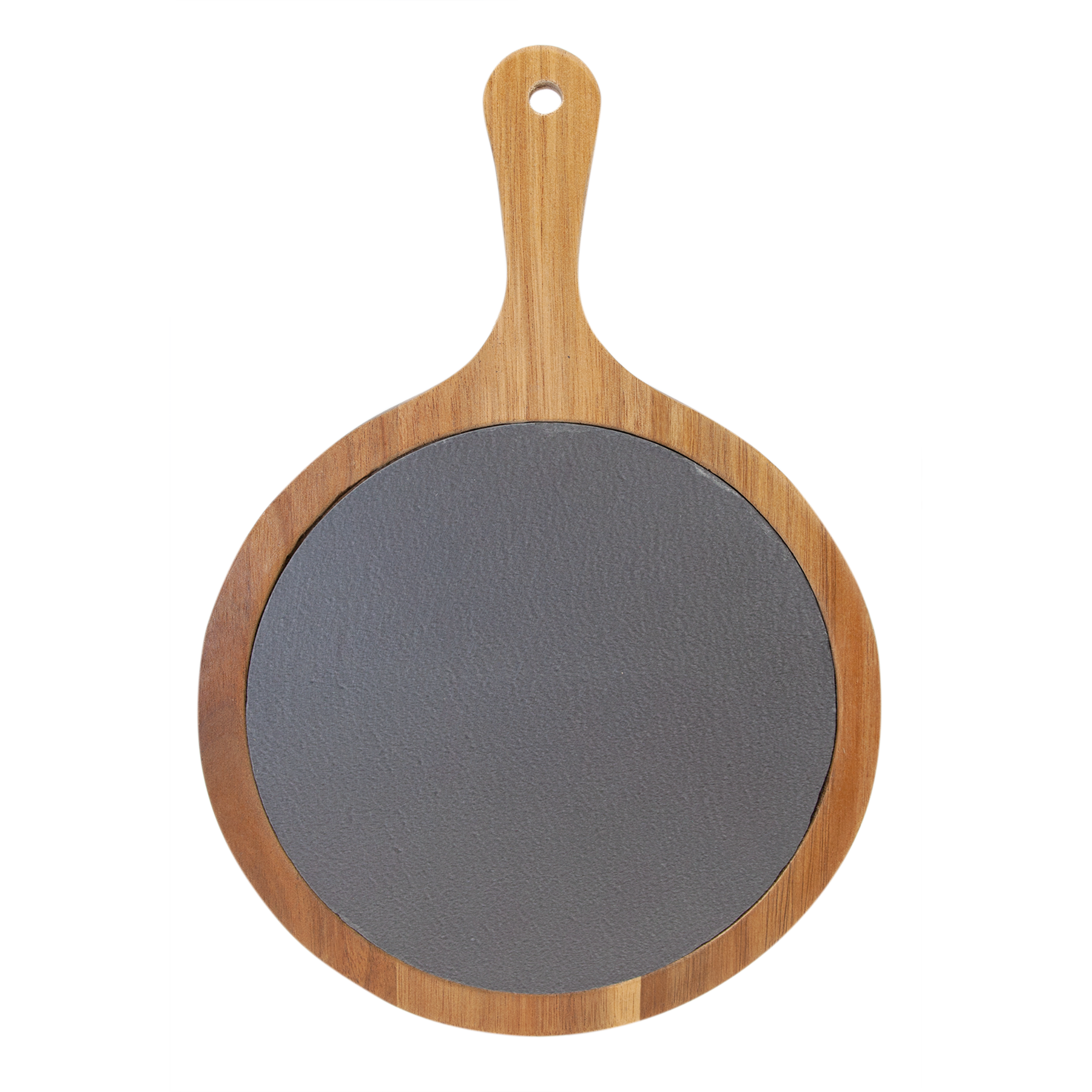 Round Acacia Wood/Slate Serving Board with Handle - 8 1/4" x 12 1/4"