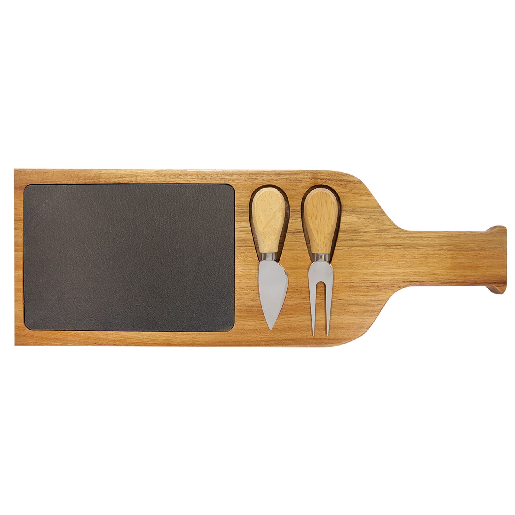 17 1/2" x 6" Acacia Wood/Slate Serving Board with Two Tools